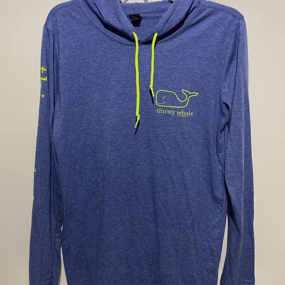 Anvil Women's Blue Thirsty Whale Graphic Hooded Sweatshirt Size Medium